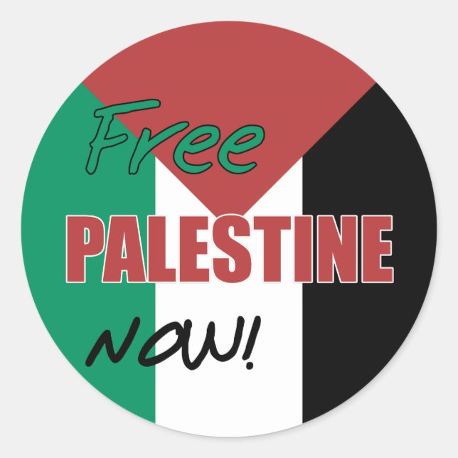 Pegatina Redonda Palestina Libre ahora bandera palestina (Anverso)