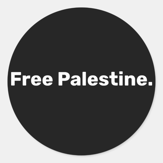 Pegatina Redonda Palestina Libre texto simple apoyando Gaza (Anverso)