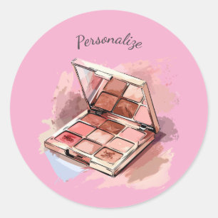Pegatina Redonda Paleta de Maquillaje Cosmético Rosa Sonrojo Person