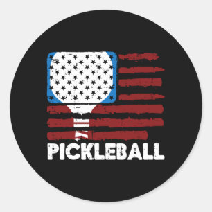 Pegatina Redonda Paleta de Pickleball Bandera Patriota de Pickle Ba