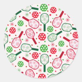 Pegatina Redonda Paletas de Pickleball Rojas y Verdes de Navidad