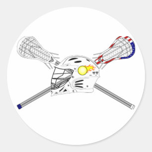 Pegatina Redonda Palillos de LaCrosse con el casco