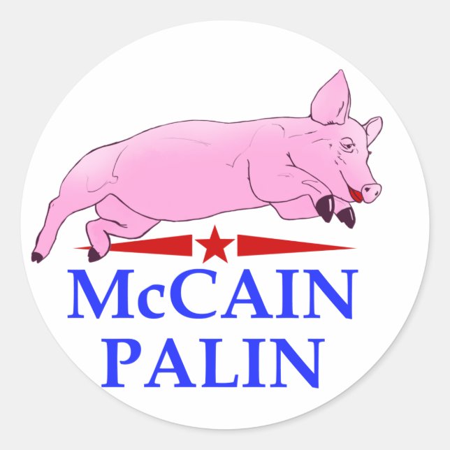 Pegatina Redonda Palin McCain, pintalabios de cerdo (Anverso)
