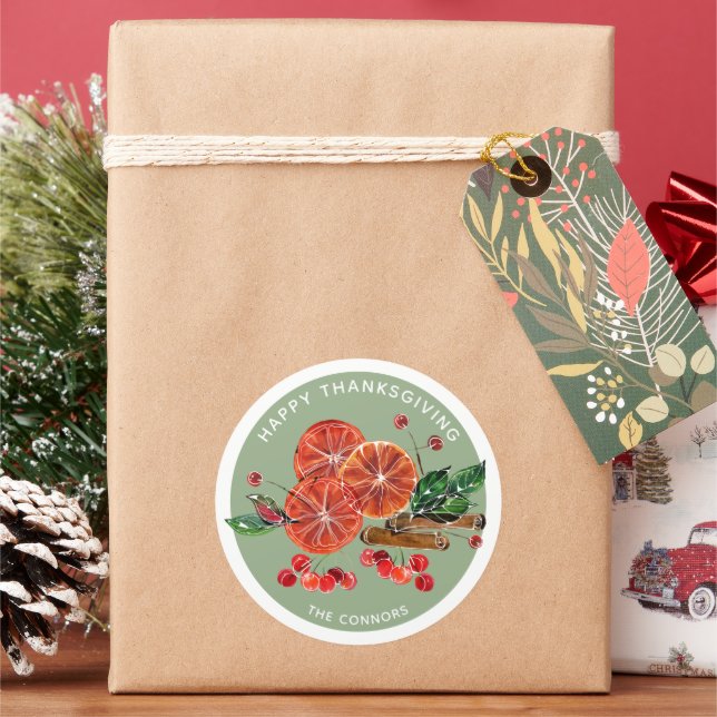 Pegatina Redonda Palitos de canela de Naranja de otoño personalizad (Vacaciones)