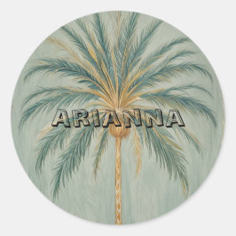 Pegatina Redonda Palm Majesty: Diseño de un solo árbol de palma