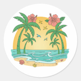 Pegatina Redonda Palm Paradise Tropical Beach Sticker