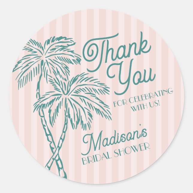 Pegatina Redonda Palm rosa Spring Pastel Beach Bridal Shower Favor (Anverso)