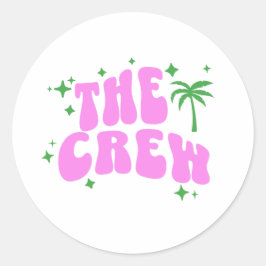 Pegatina Redonda palm springs bachelorette party crew pink retro