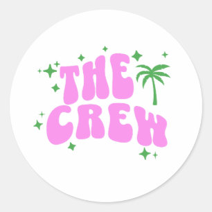 Pegatina Redonda palm springs bachelorette party crew pink retro