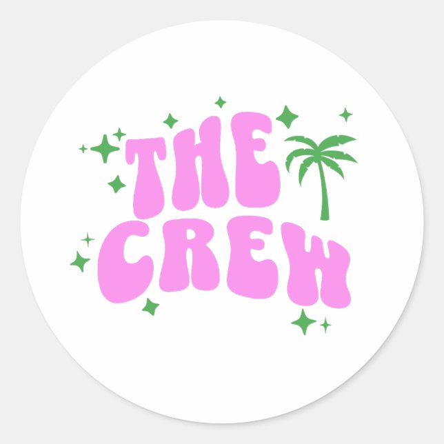 Pegatina Redonda palm springs bachelorette party crew pink retro (Anverso)