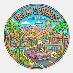 Pegatina Redonda Palm Springs California