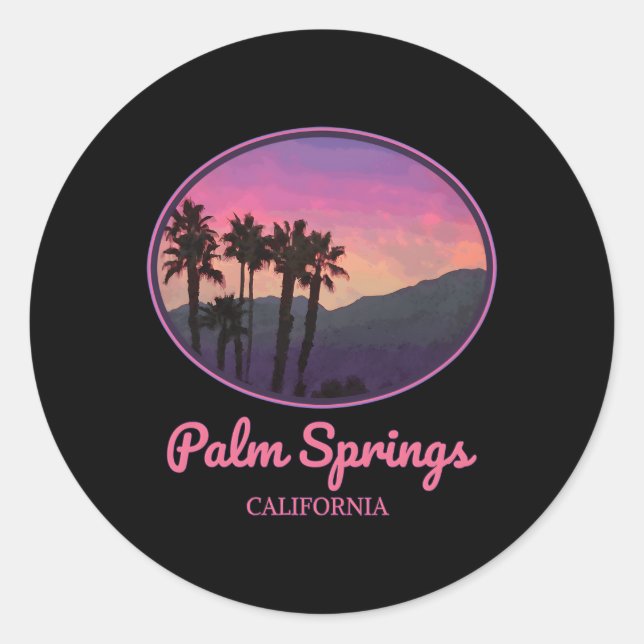 Pegatina Redonda Palm Springs California Style (Anverso)