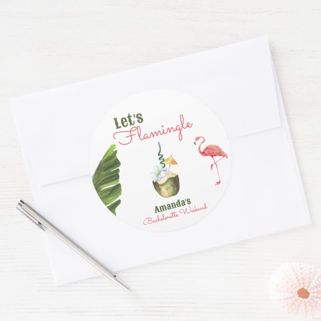 Pegatina Redonda Palm Springs Last Flamingle Bachelorette Party (Sobre)