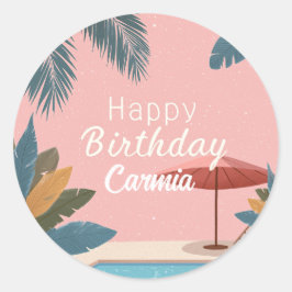 Pegatina Redonda Palm Springs Verano Adultos Fiesta de cumpleaños P