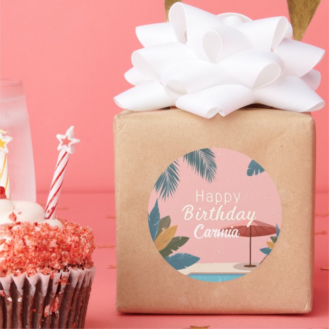 Pegatina Redonda Palm Springs Verano Adultos Fiesta de cumpleaños P (Fiesta)