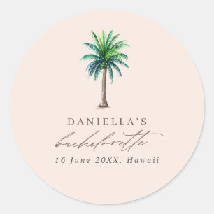 Pegatina Redonda Palm Tree Bachelorette Party Rubor Favor