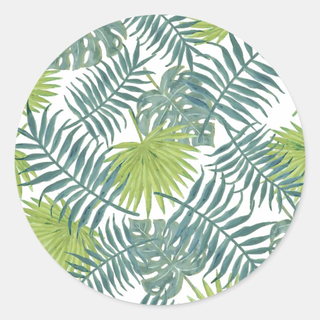 Pegatina Redonda Palm Tree Fronds Pintando Hawaian (Anverso)