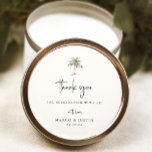 Pegatina Redonda Palm Tree Gracias Boda Favor<br><div class="desc">Palm Tree de acuarela de Isla Tropical,  boda gracias por favorecer al pegatina.</div>