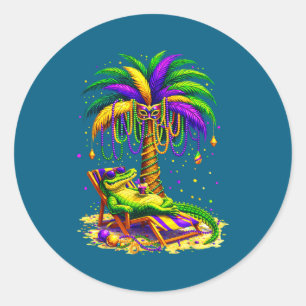 Pegatina Redonda Palm Tree Mardi Gras Hawaiano Trocal Louisiana Tod