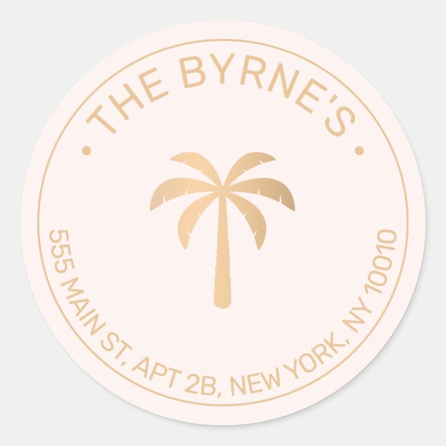 Pegatina Redonda Palm Tree moderna tropical (Anverso)