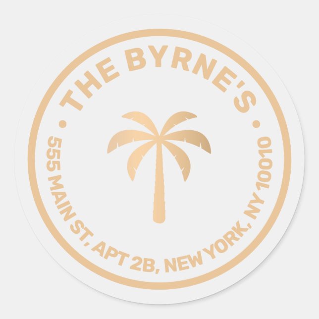 Pegatina Redonda Palm Tree moderna tropical (Anverso)