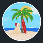 Pegatina Redonda Palm Tree Surf Board Santa Dog Christmas Stickers<br><div class="desc">Selle sus tarjetas de Navidades de Naptown Tails con este soleado y caprichoso Golden Retriever Santa pup!</div>