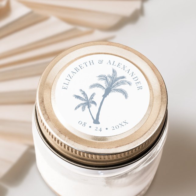 Pegatina Redonda Palm Tree Tropical Beach Wedding Dusty Blue (Subido por el creador)