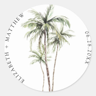 Pegatina Redonda Palm Tree Tropical   Boda mínimo