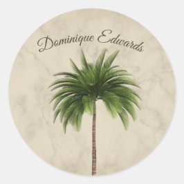 Pegatina Redonda Palm Tree Tropical Marble Personal elegante