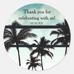 Pegatina Redonda Palm Trees Fiesta Playa Vintage Verde Tropical