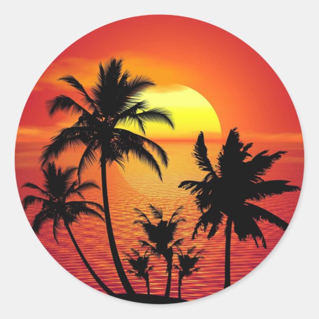 Pegatina Redonda Palm Trees Silhouette-16515 (Anverso)
