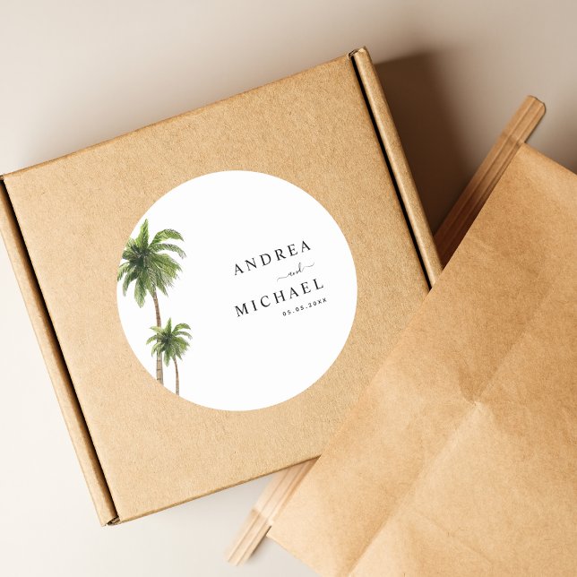 Pegatina Redonda Palm Trees Tropical Beach Destination Wedding (Subido por el creador)