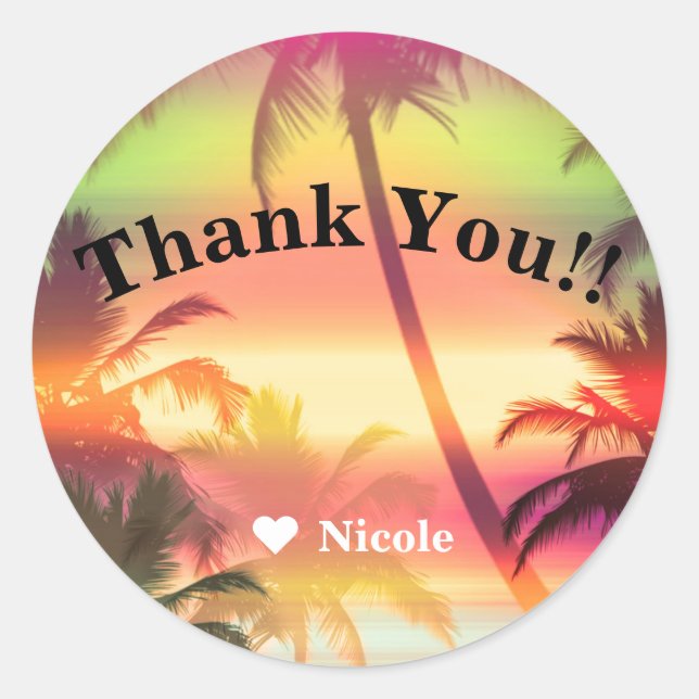 Pegatina Redonda Palm Trees Tropical Heat Beach Fiesta Luau Favor (Anverso)