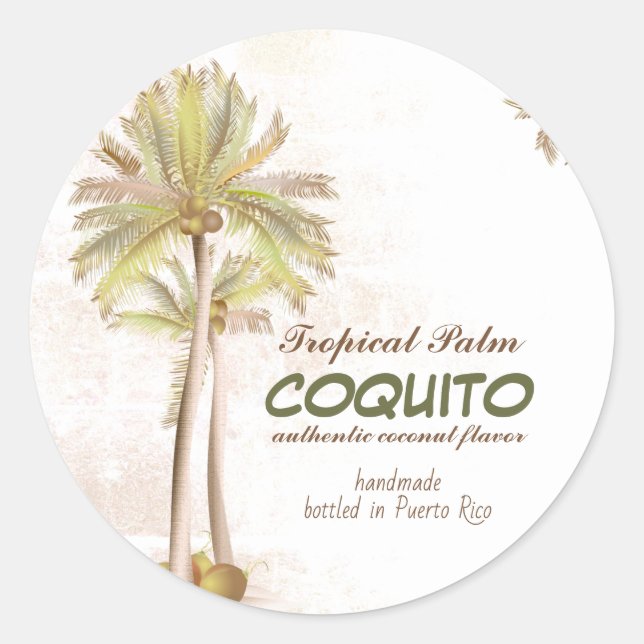 Pegatina Redonda Palm tropical de coco de coquito (Anverso)
