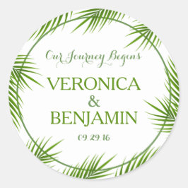 Pegatina Redonda Palm Tropical Sale Boda Playa