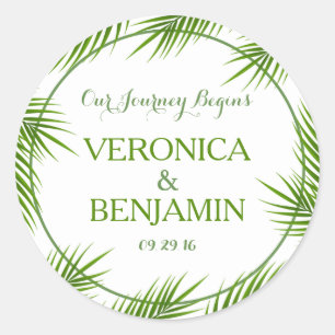 Pegatina Redonda Palm Tropical Sale Boda Playa