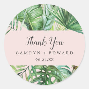 Pegatina Redonda Palm Tropical Salvaje Rubor Gracias Por Favor Pe