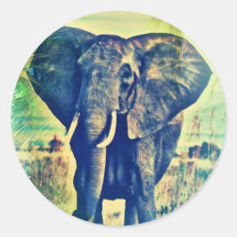 Pegatina Redonda Palmas elefantes