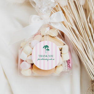 Pegatina Redonda Palmas Verdes Rayas Rosas