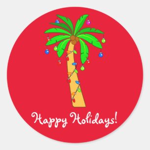 Pegatina Redonda Palmera adornada para el navidad