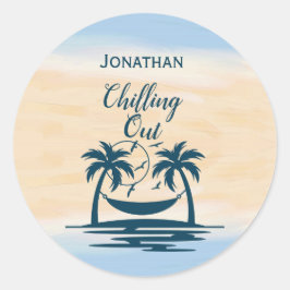 Pegatina Redonda Palmeras de playa Hamaca Escalando