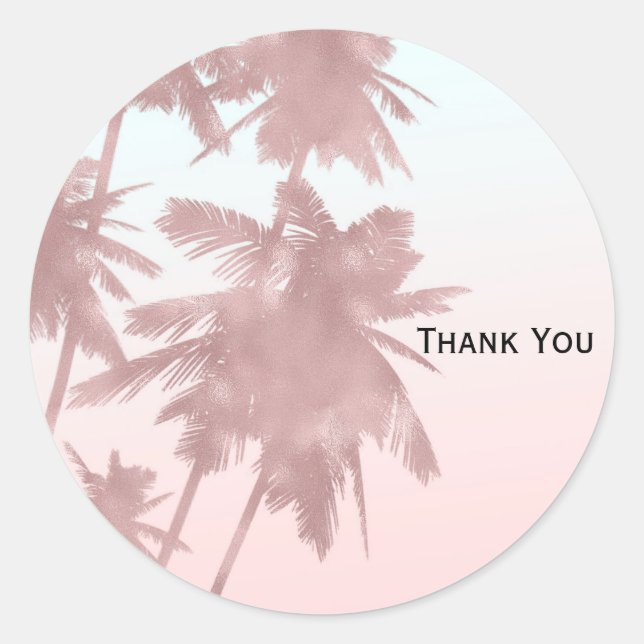 Pegatina Redonda Palmeras rosadas de oro Rosa Playa Ombre Palm Tree (Anverso)