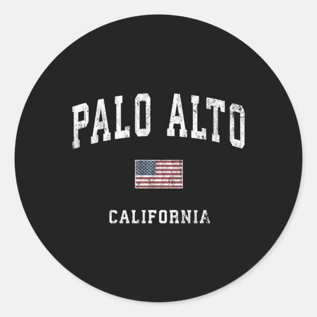 Pegatina Redonda Palo Alto California Bandera Americana Deportes (Anverso)