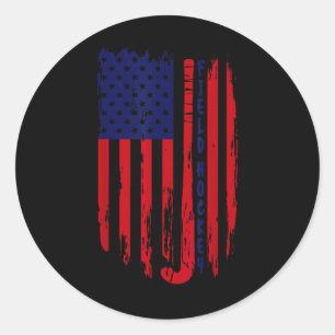 Pegatina Redonda Palo de Hockey Patriótico Bandera Americana Vintag