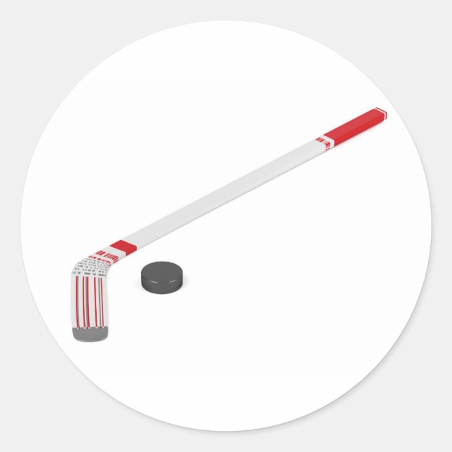 Pegatina Redonda Palo de hockey sobre hielo y disco (Anverso)