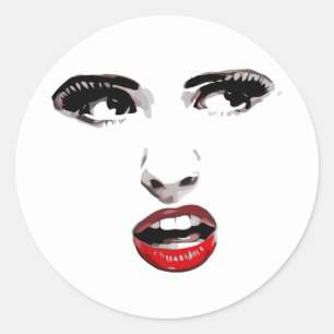 Pegatina Redonda Palo de labios rojo Mujer de ojos oscuros maquilla