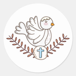 Pegatina Redonda Paloma Blanca Bautismo Religioso