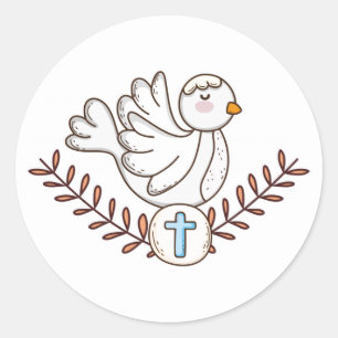 Pegatina Redonda Paloma Blanca Bautismo Religioso