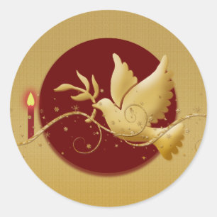 Pegatina Redonda Paloma del navidad del oro del palillo cristiano