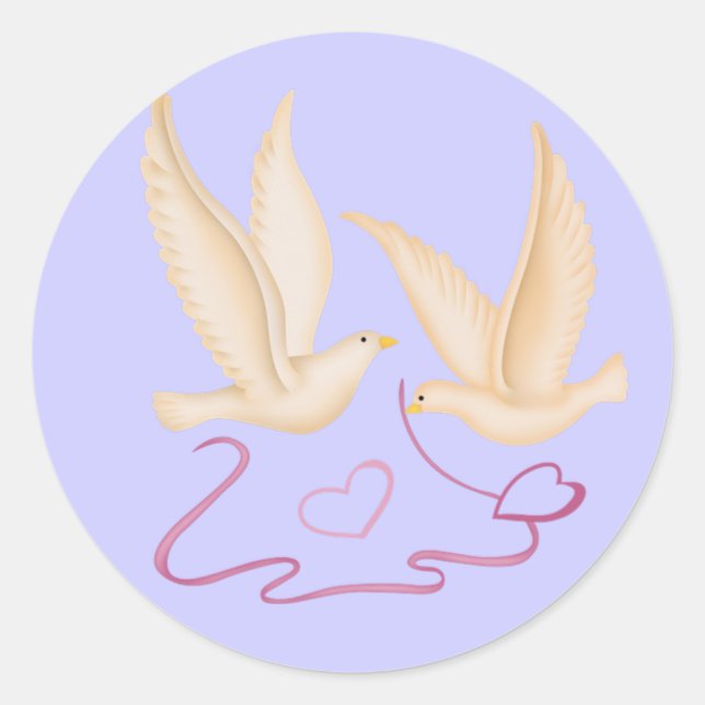 Pegatina Redonda Palomas blancas creando Pegatinas cardíacos (Anverso)